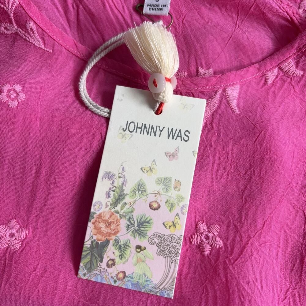 Johnny Was Pink Embroidered Blouse Women Small Jonet Ferrera Blouse Embroidered - Picture 6 of 8